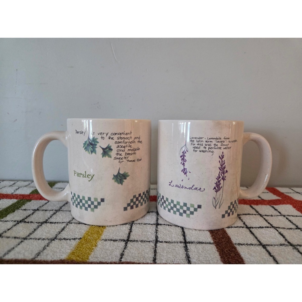 Vintage Treasure Craft Susan Zulauf 1996 Herb Mugs Set Parsley Lavender Ceramic
